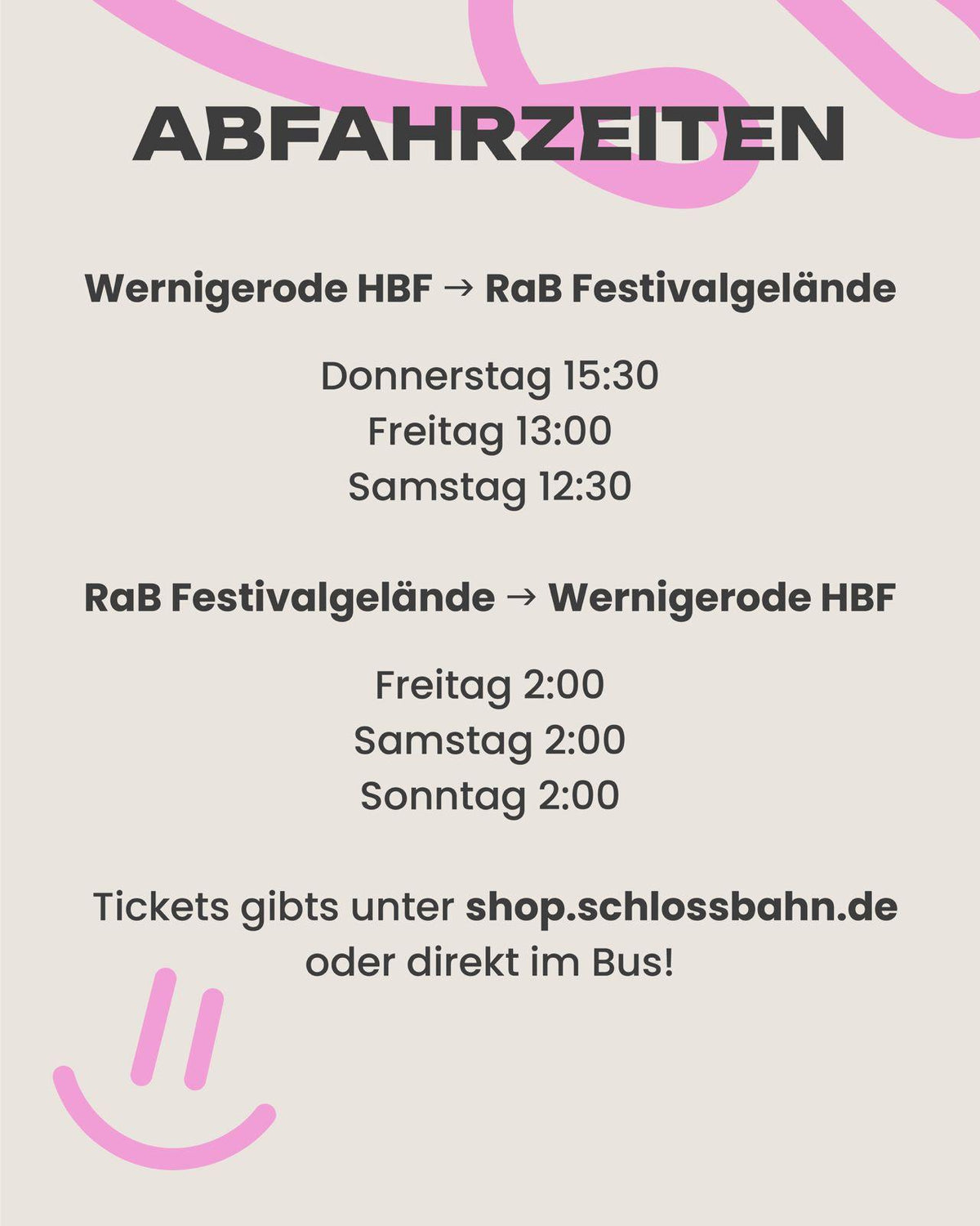 Rocken am Brocken Shuttle-Service 02.08.2025, 02:00 - Abfahrt: RaB Festivalgelände → Wernigerode HBF (Nacht von Freitag auf Samstag)